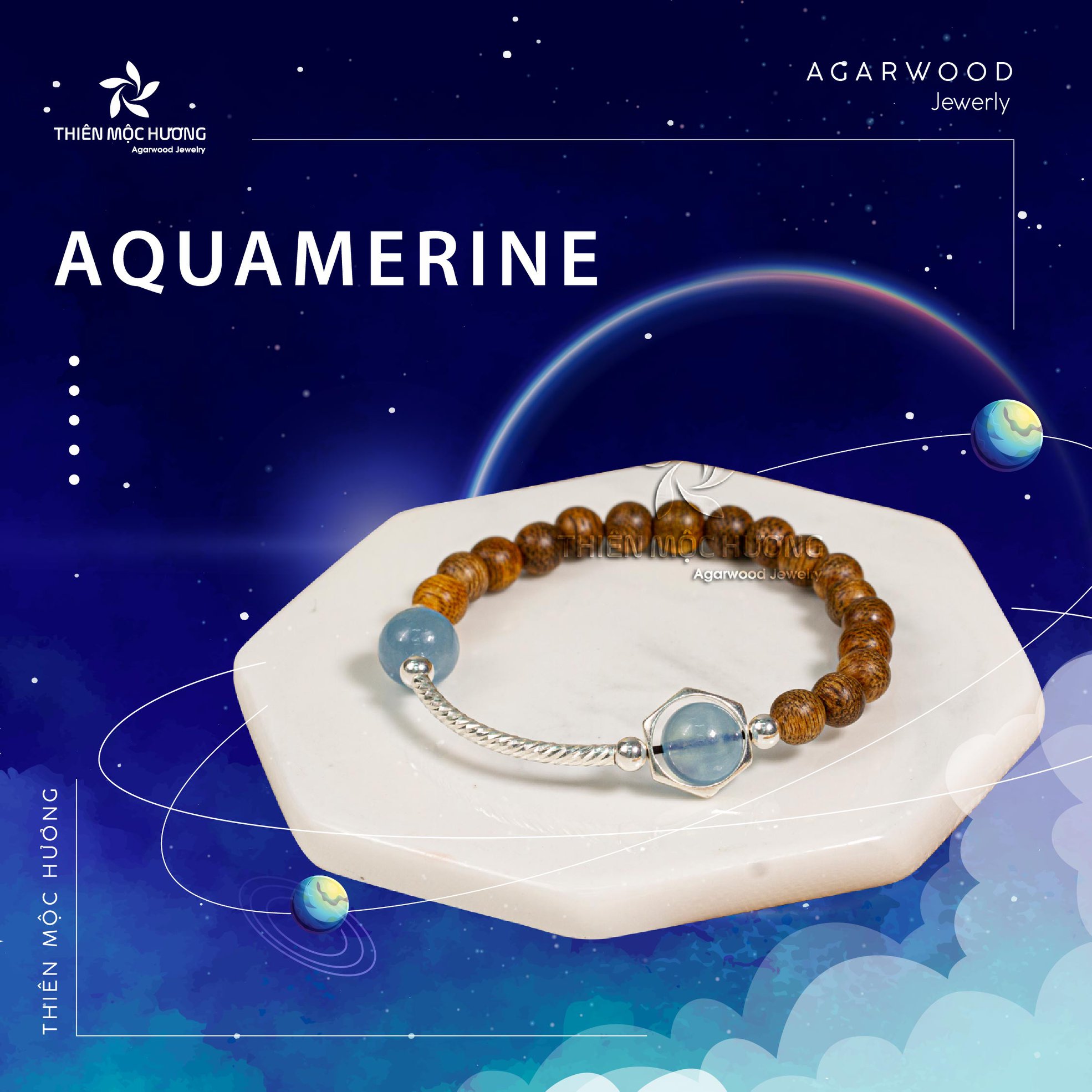 Vòng tay Trầm Hương tự nhiên Lục Tú Vân Hà - An nhiên mix charm bạc 925 cao cấp - Trầm Tốc Lào - Thiên Mộc Hương