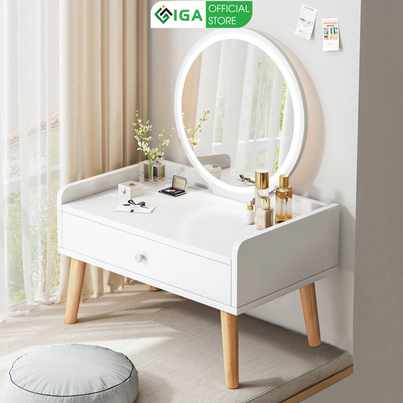 Bàn Trang Điểm Ngồi Bệt Gương Viền Led Cảm Ứng 1 Chạm Sang Trọng - GP202B