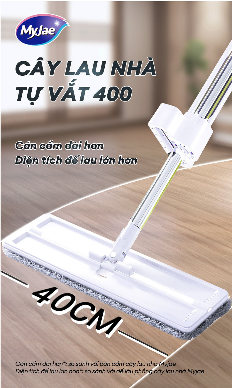 Cây Lau Nhà Vải Sợi Thần Kì Kéo Vắt Thông Minh Bản Lau To 40cm Tiết Kiệm Thời Gian MyJae