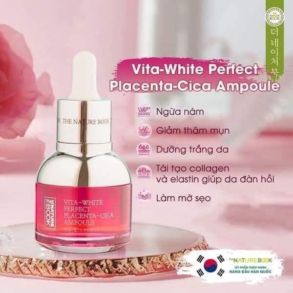 Ampoule Nhau Thai Cừu The Nature Book Vita-White Perfect Placenta-Cica Ampoule 30ml
