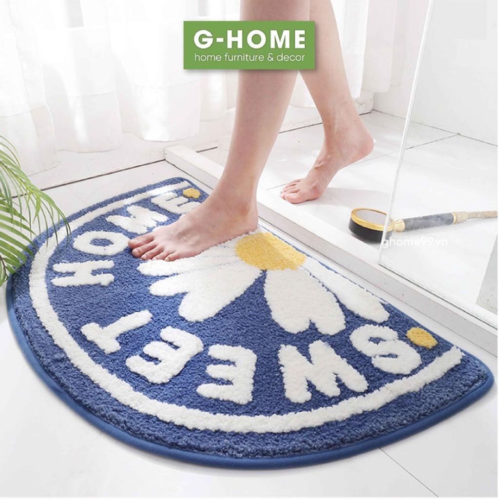 Thảm lau chân hình bán nguyệt hoa cúc sợi len lông Ghome thảm chống trơn trượt phòng khách, phòng tắm   TC01 BNCUC