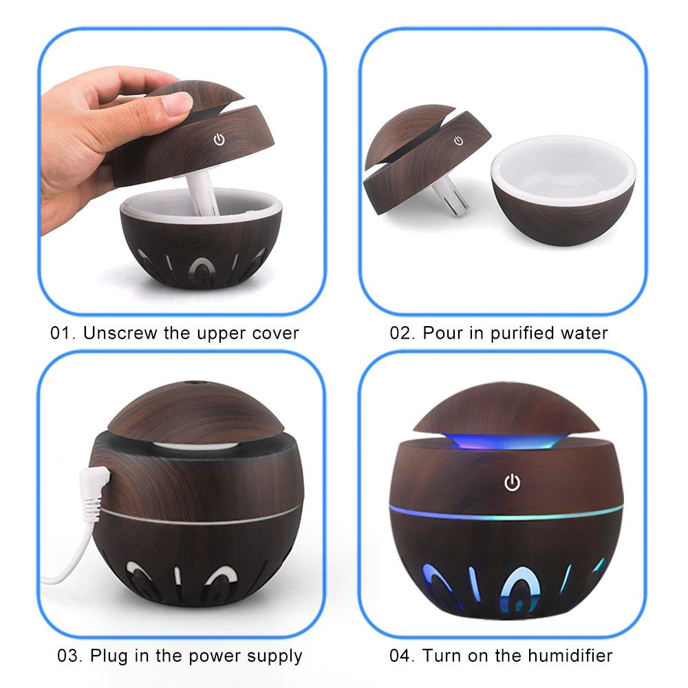 Hạt Gỗ Khuếch Tán Tinh Dầu Siêu Âm Thanh USB Máy Tạo Độ Ẩm Không Khí Thơm Mini Phun Sương Tạo 7 Màu Đèn LED Cho Gia Đình