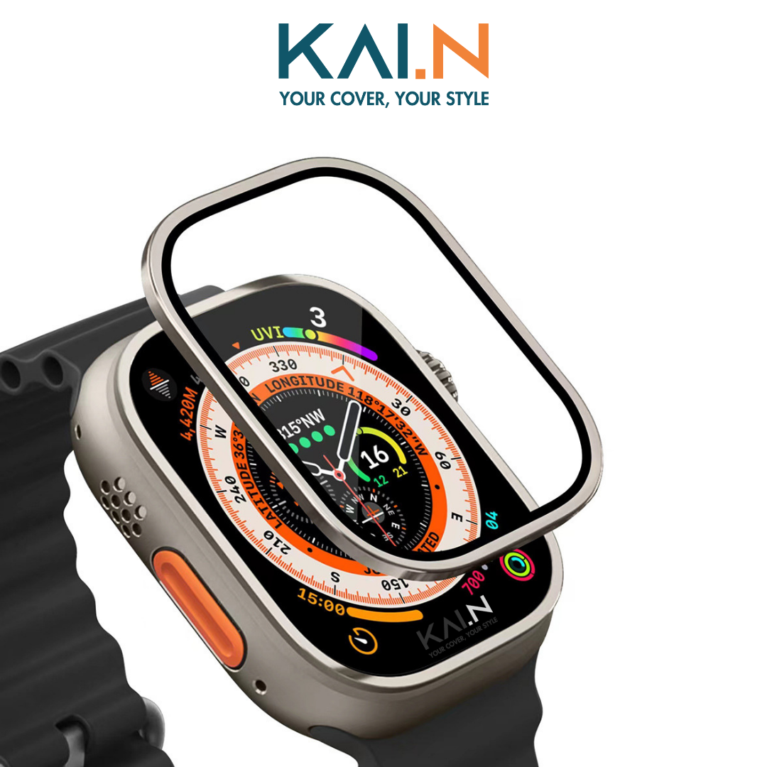 Miếng Dán Cường Lực Màn Hình Viền Nhôm Alu Dành Cho Apple Watch Ultra, Kai.N AluGlass - Hàng Chính Hãng