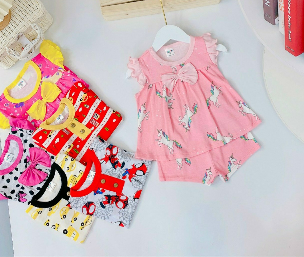 Đồ bộ bé gái, bộ tay cánh tiên dễ thương cho bé gái size 5-18kg chất cotton mềm mát