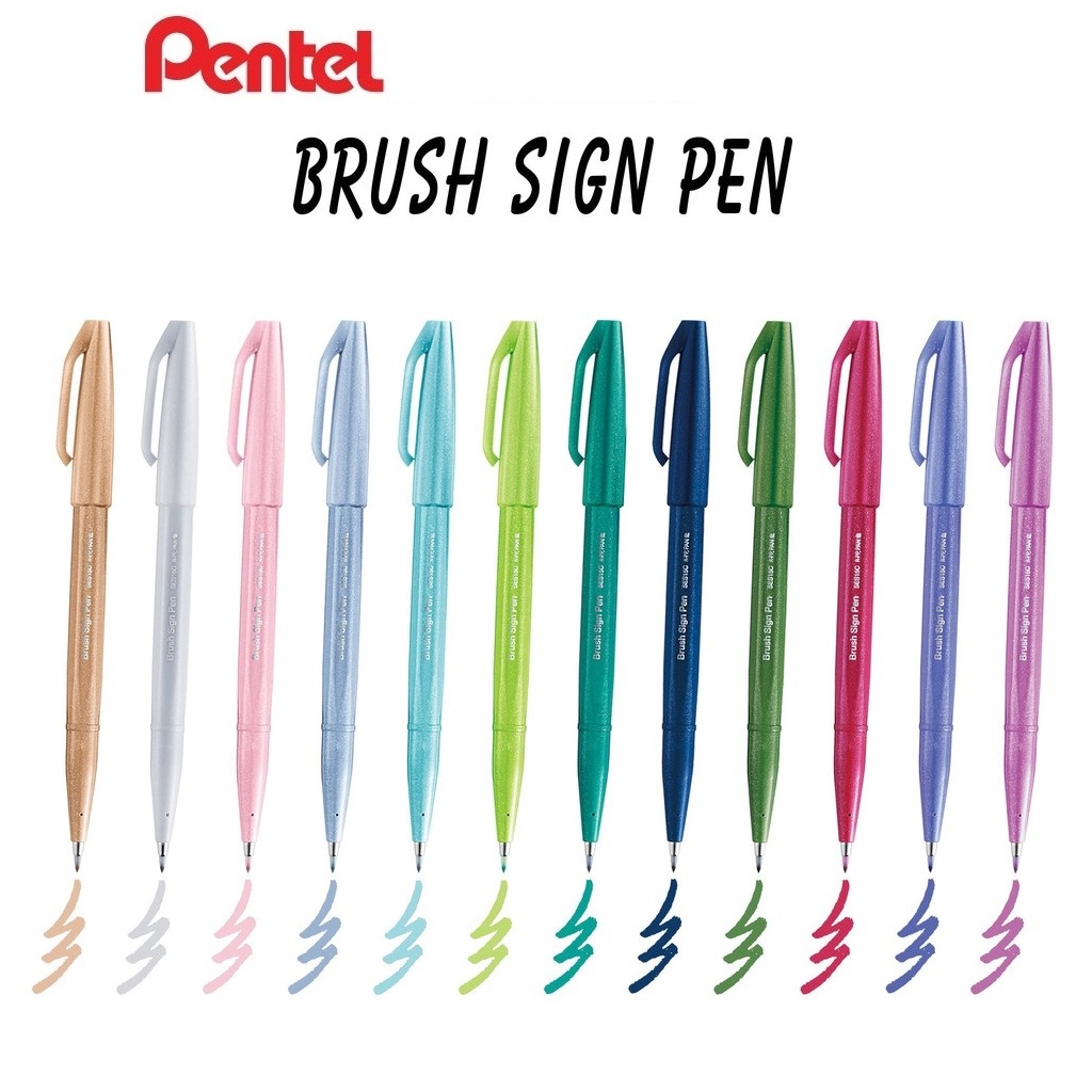 Bộ 12 cây bút lông viết thư pháp hiện đại Pentel SES15C màu mới - Calligraphy Fude Touch Sign