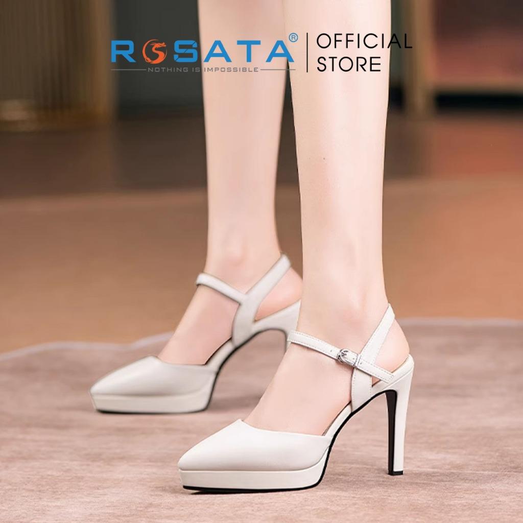 Giày cao gót nữ đế vuông 9 phân mũi nhọn quai hậu khóa cài dây mảnh ROSATA RO586 - Đen