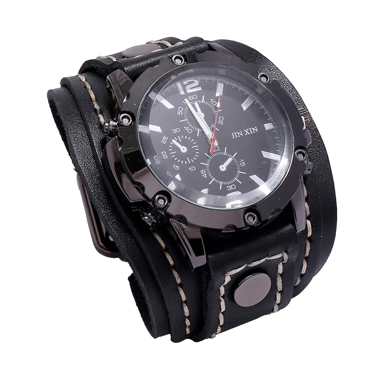 Yotijar Men Wrist Male Watch Bangles Comfortable Wide Leather Strap for