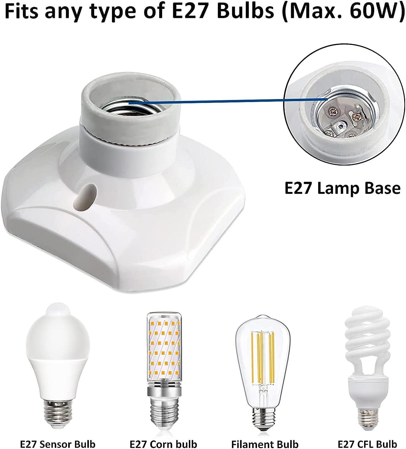 Ổ Cắm Trần Bắt Vít E27, Ổ Cắm Nhà Để Xe E27, AC 220-240V, Đui Bóng Đèn LED, Đế Trần E27, Đế Đèn Nhựa Trắng Cho Đèn Tường, Bộ 4