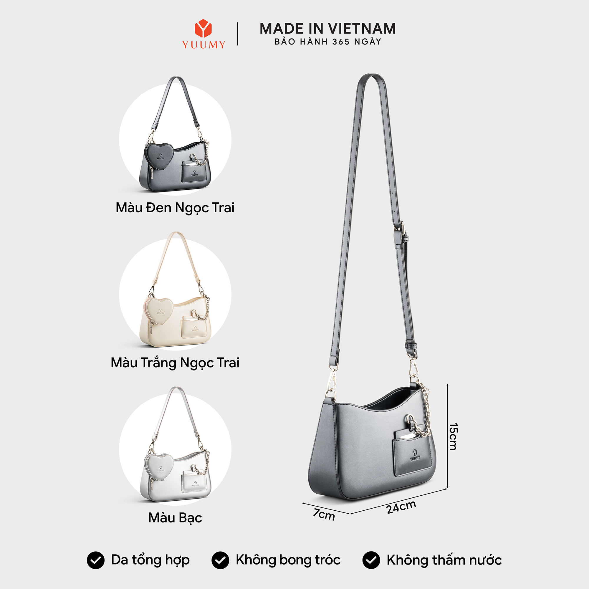 Túi Yuumy ( Thời trang nữ kèm phụ kiện xinh xắn size 24 - Túi đeo chéo da Glossy YN295 )