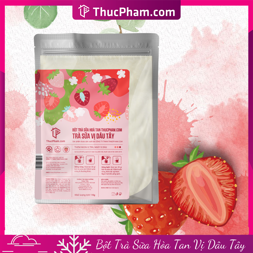 [ĂN BAO GHIỀN️] Bột Trà Sữa Hòa Tan ThucPham.com Vị Dâu Tây - 1kg - Thơm Ngon Vị Trà, Ngậy Vị Dâu