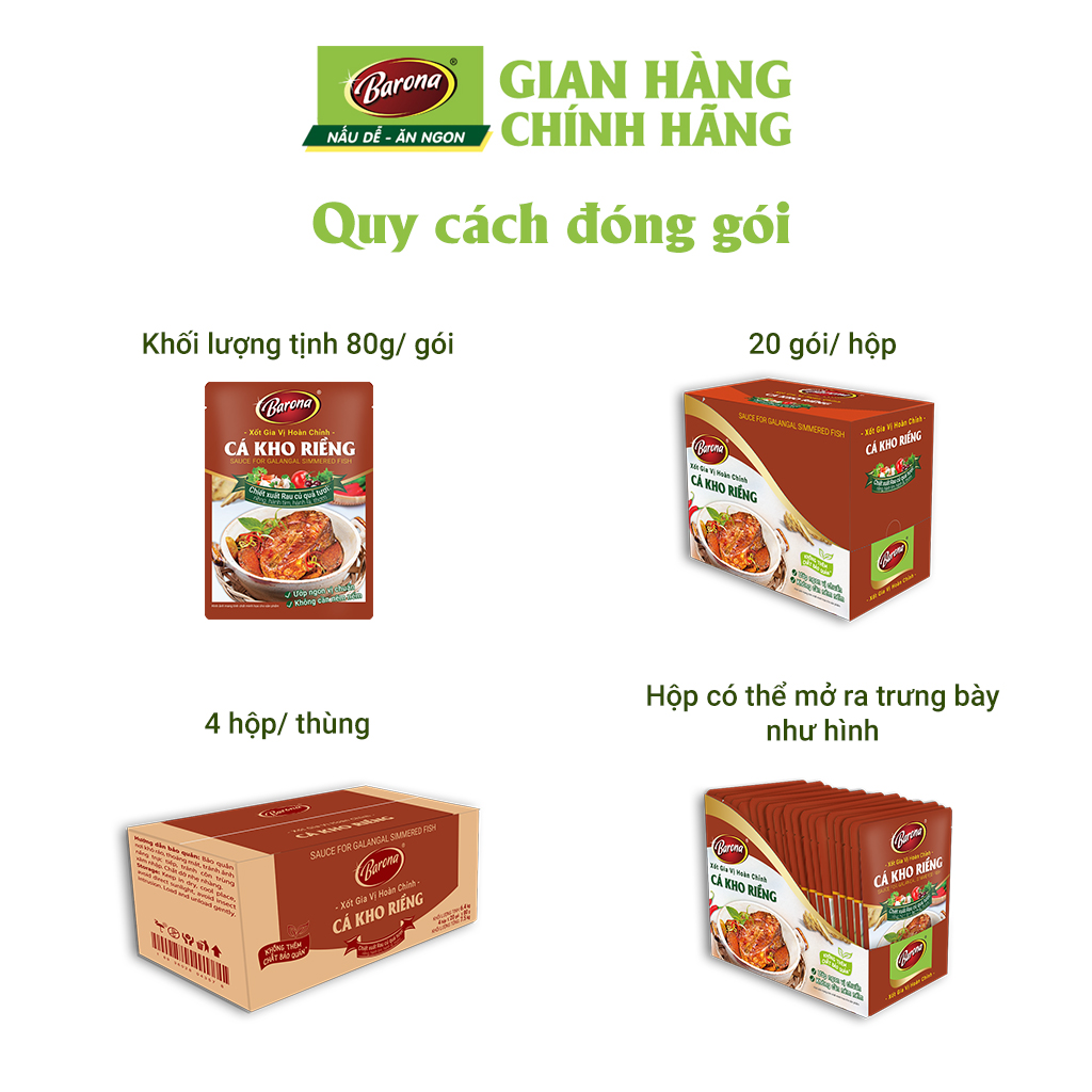 Combo 3 gói Xốt Gia vị hoàn chỉnh Barona - Cá kho riềng 80gr