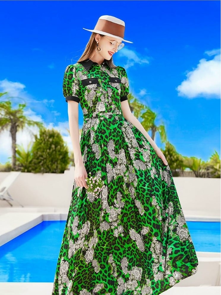 ĐẦM LỤA HỌA TIẾT CỔ SƠ MI CAO CẤP