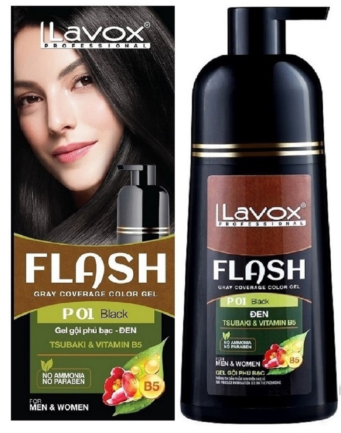 Dầu Gội Thảo Dược Nhuộm Tóc ĐEN/ NÂU PHỦ BẠC 100% SIÊU DƯỠNG LAVOX FLASH 500ML