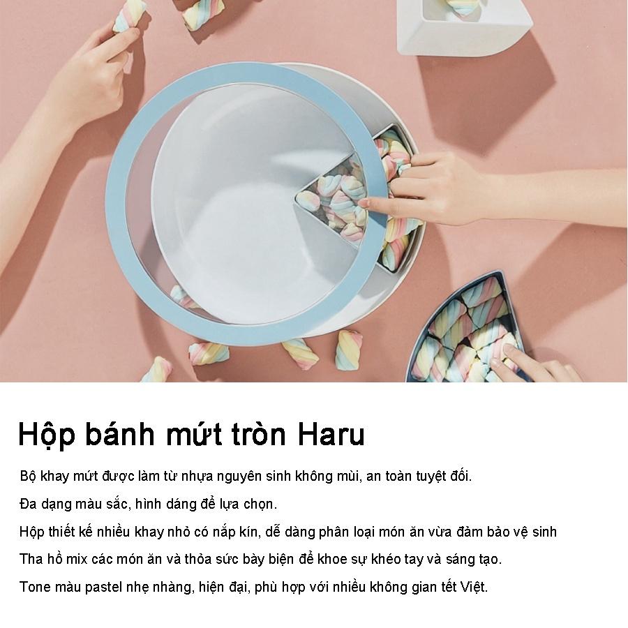 Hộp đựng mứt tết bánh kẹo tròn Haru inochi khay nhựa cao cấp 5 cánh