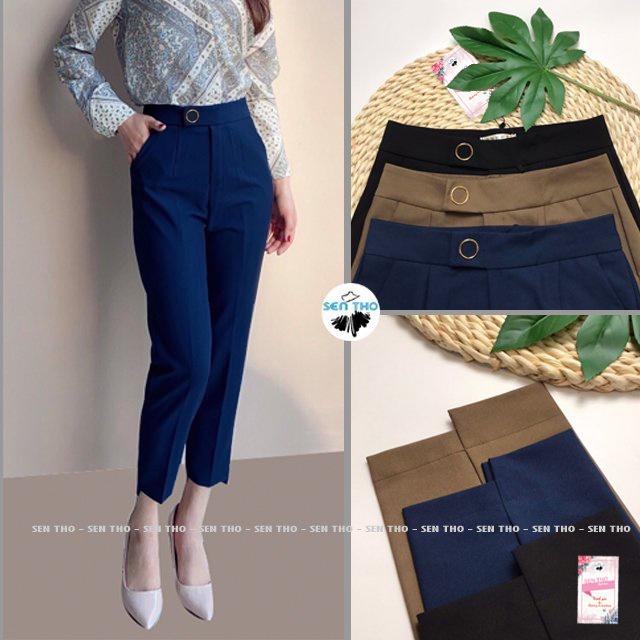 Quần Baggy Nữ Đai Tròn Ống Lệch, Có Cúc Bấm, Quần Công Sở Form Dáng Chuẩn, Chất Vải Cao Cấp