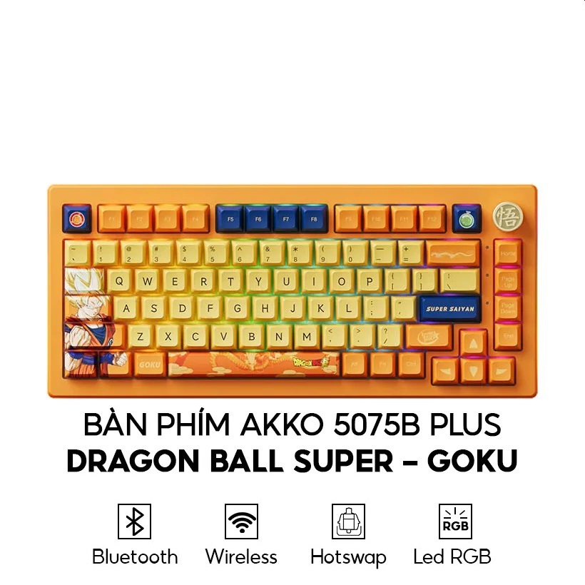 Bàn phím cơ AKKO 5075B Plus Dragon Ball Super – Goku (Multi-modes / RGB / Hotswap / Gasket mount) - Hàng chính hãng