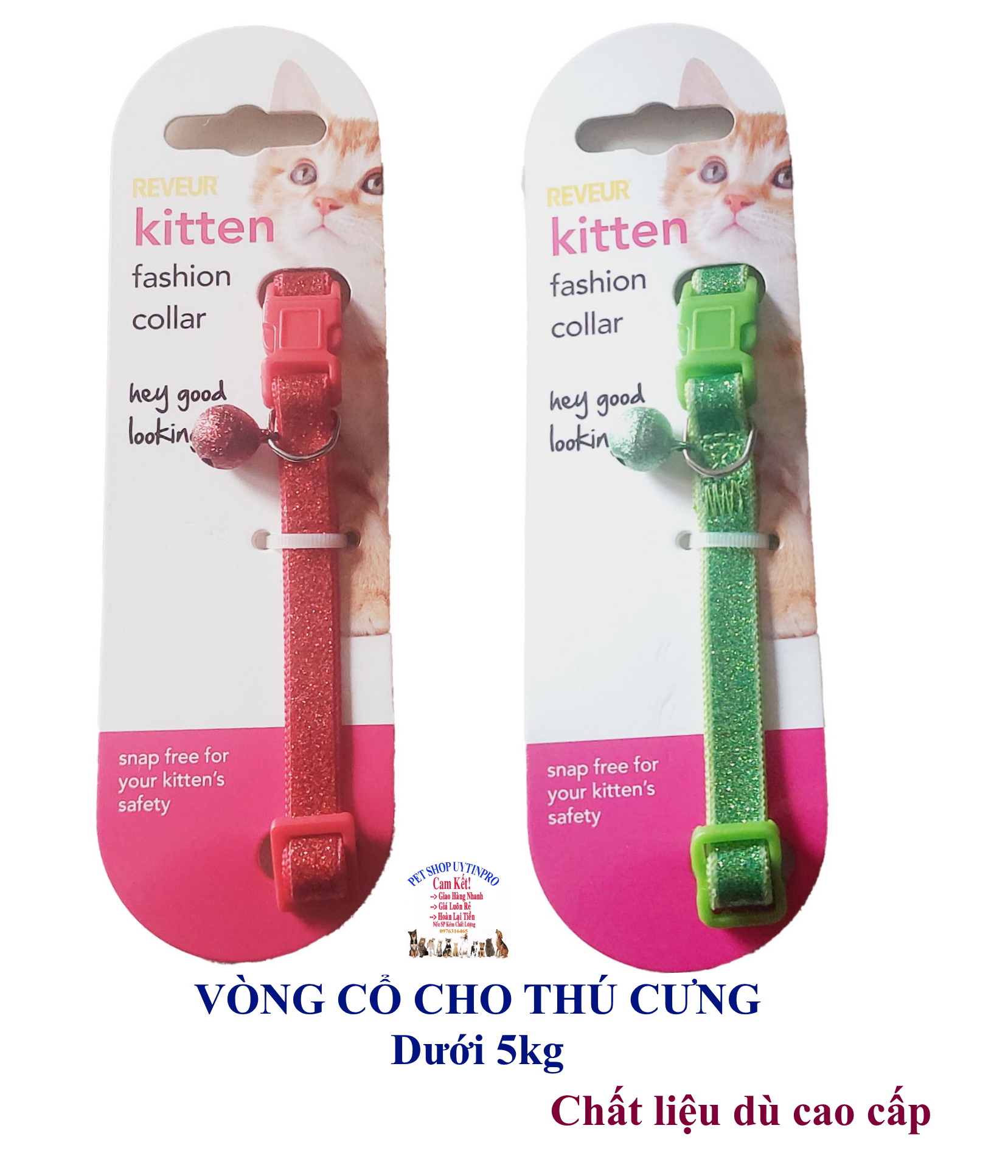 Vòng cổ kèm chuông cho Chó Mèo Pet Thú Cưng Dưới 5kg Bản rộng 1cm Phủ kim tuyến Chất liệu dù cao cấp, Bền, Đẹp,Chắc chắn