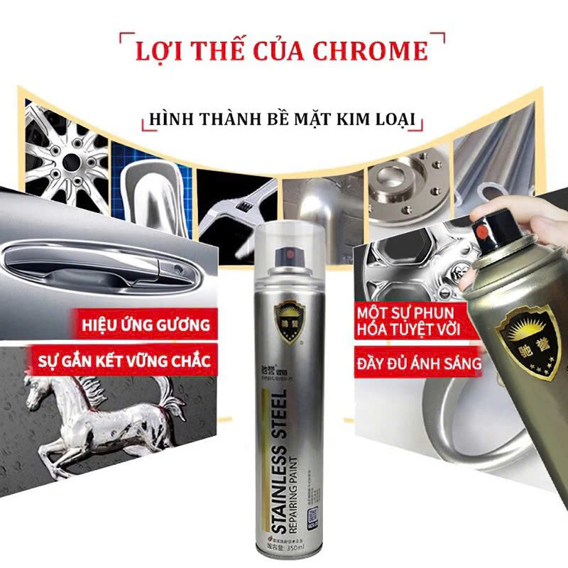 Sơn Xịt Mạ Crom Inox Sáng Bóng – Chịu Nhiệt Cao, Xịt Bô Xe, Ống Xả &amp; Kim Loại