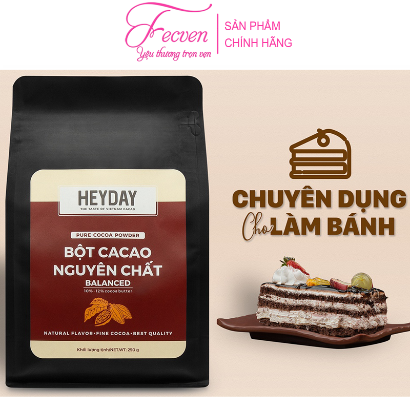 Bột Cacao Nguyên Chất Heyday Balanced - Nguyên Chất 100%, Không Đường - Vị Đắng Đậm - Dòng Phổ Thông Chuyên Dùng Pha Chế, Làm Bánh - FECVEN
