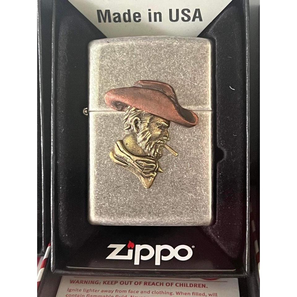 Eblem Ziippo Mỹ chủ đề Cowboy Chuẩn Zin Đồng thau Solid Brass, và đồng đỏ Copper, bạc khối
