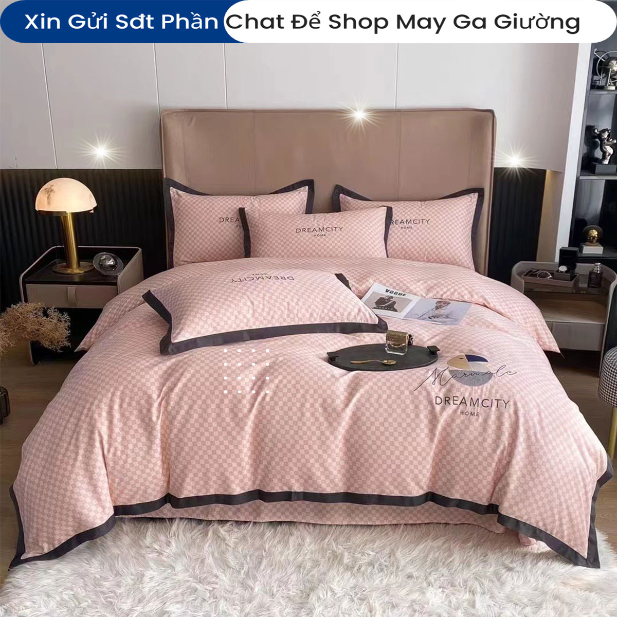 Bộ Chăn Ga Gối Đệm Phi Lụa Tencel Dream City Home Drap Giường Phi Bóng Cao Cấp Bo Chun Drap Chăn Chần Bông