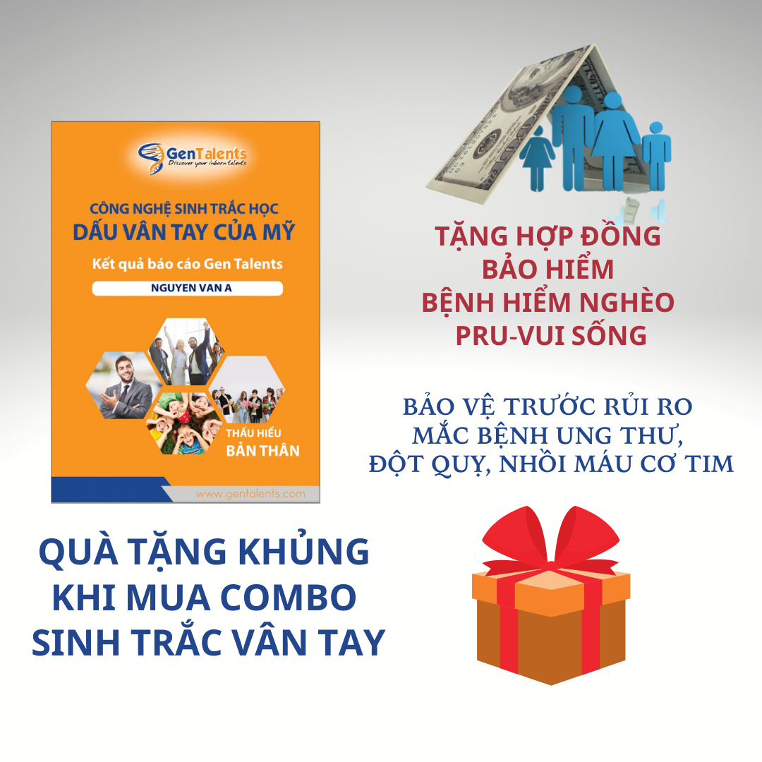 Sinh Trắc Vân Tay Gen Talents – Combo Gia đình 4 – 4 Bài Báo Cáo Đầy Đủ 4 Module – Tặng Bảo Hiểm Bệnh Hiểm Nghèo PRU-VUI SỐNG Cho Cả Gia Đình