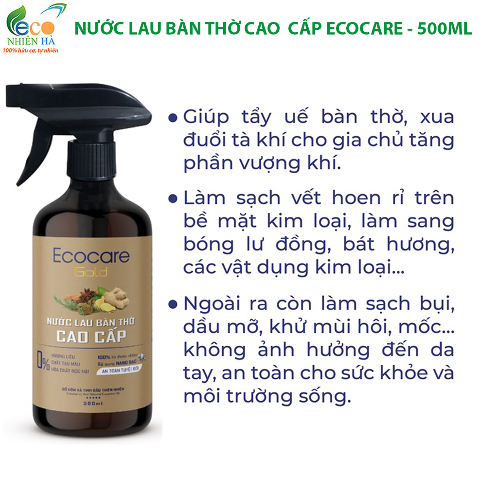 Nước lau bàn thờ cao cấp ECOCARE 500ml tinh dầu hữu cơ, giúp tẩy uế mang vượng khí tài lộc