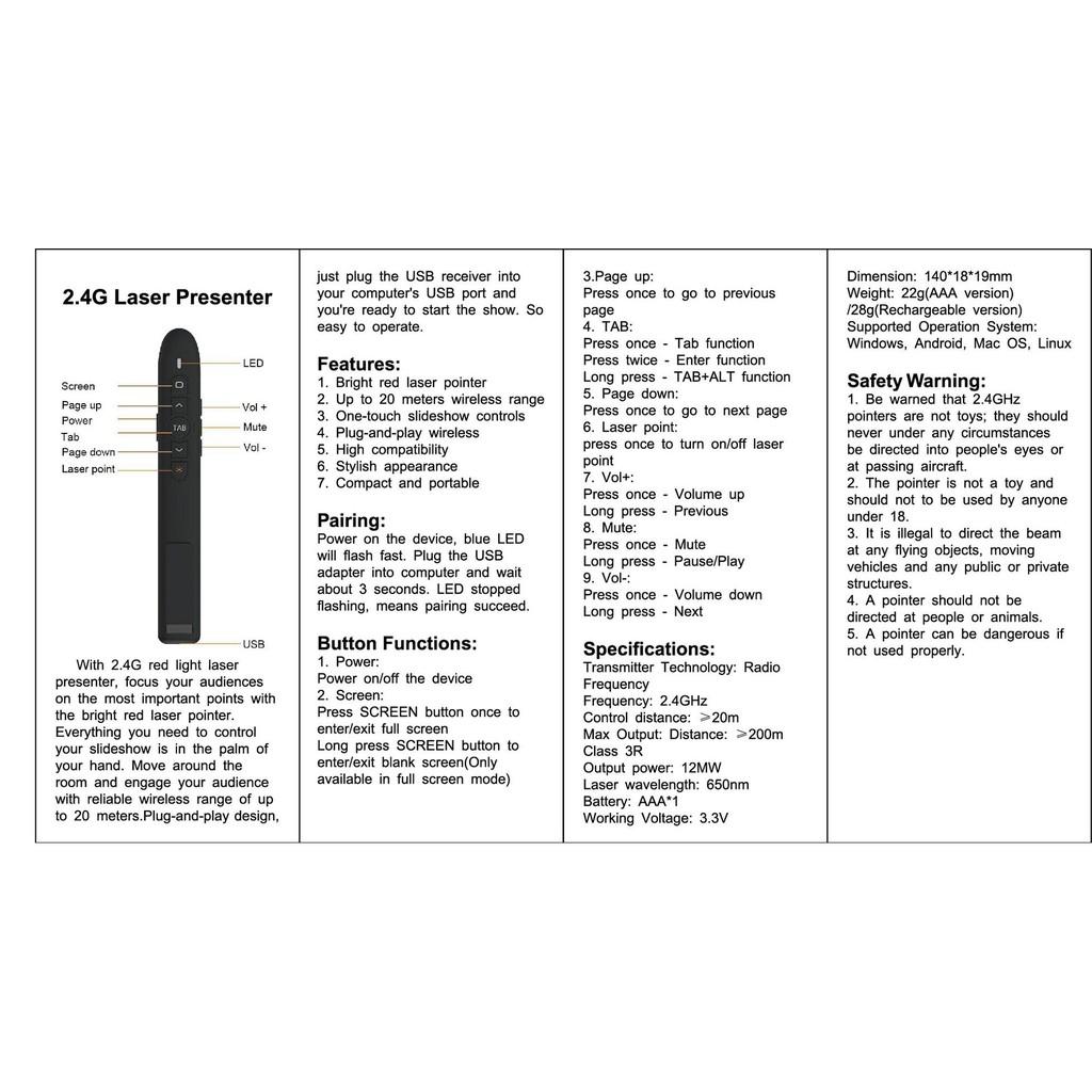 Bút trình chiếu laser Power Point PPT T5 pin sạc