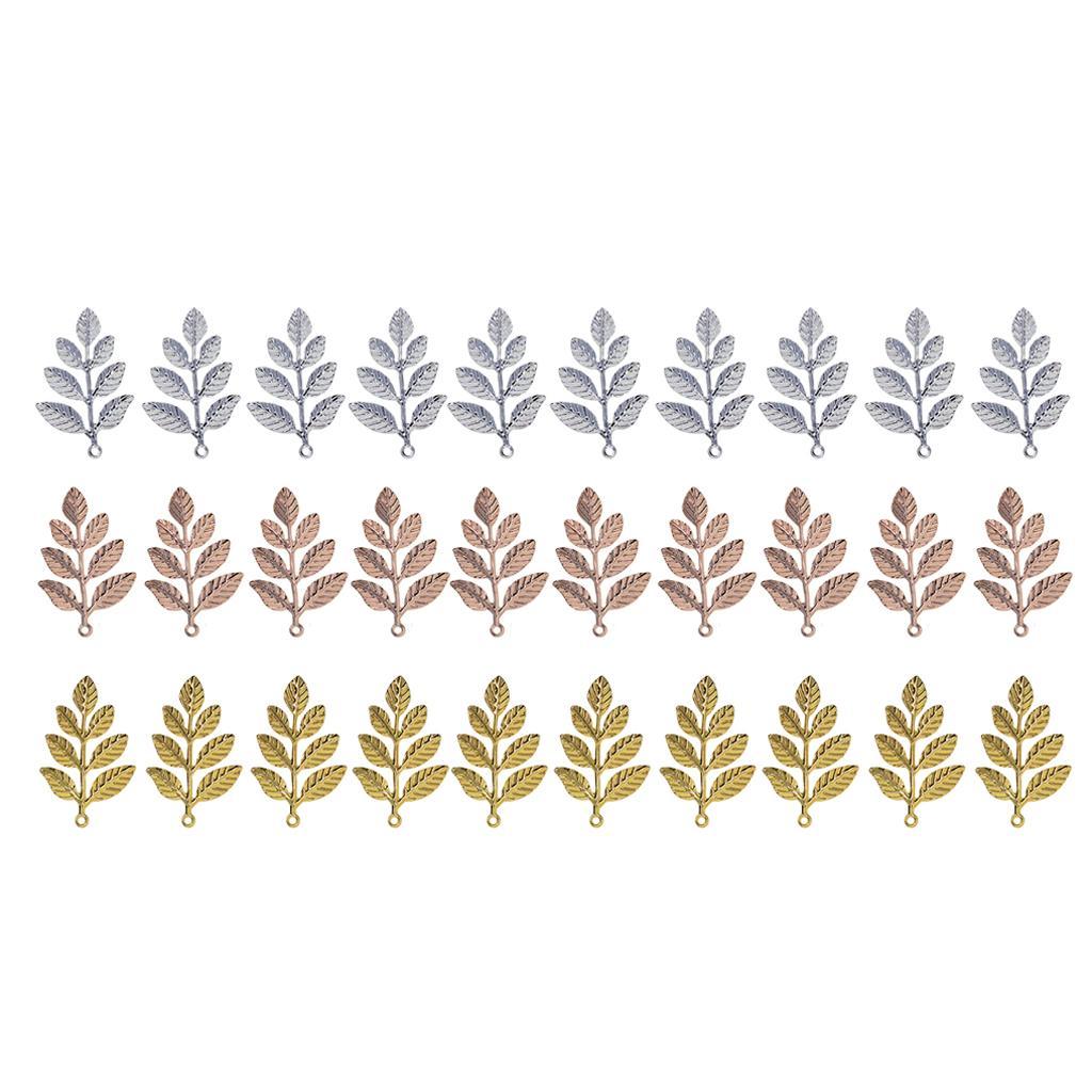 30x Assorted Color Leaf Filigree Branches Charms Pendants DIY Making Crafts