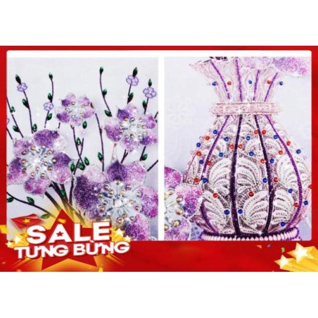 Tranh ĐÍNH ĐÁ Bộ 3 công và bình hoa tím VS500