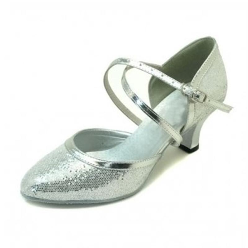 Đóng ngón chân salsa giày khiêu vũ phụ nữ giày nhảy Latin long lanh giày cao gót 5cm 6cm 7cm Ballroom Tango Dancing Shoes Color: 5CM Golden indoor Shoe Size: US3.5-FR34
