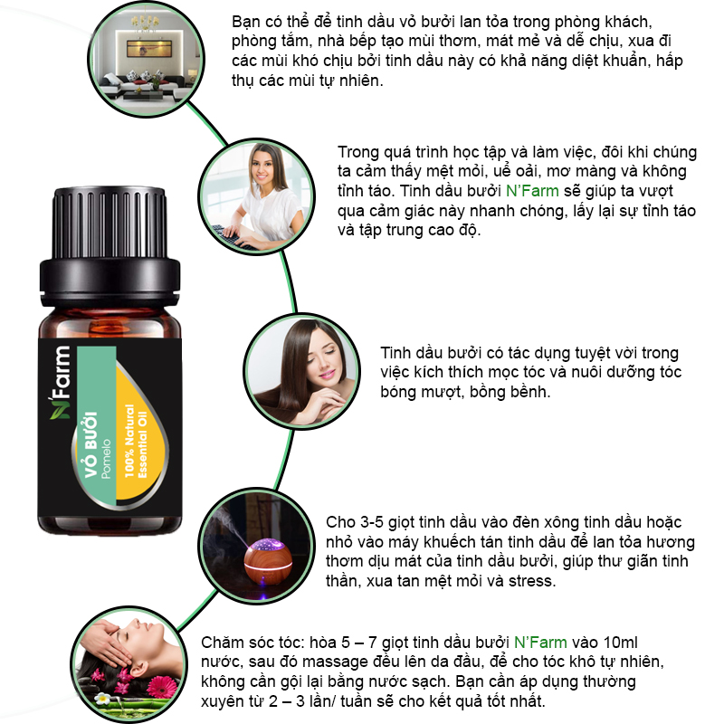 Combo 3 Chai Tinh Dầu N'Farm: Tràm Trà, Vỏ Bưởi, Vỏ Quế / Tinh Dầu Thiên Nhiên Nguyên Chất, Tinh Dầu Xông Phòng, Thích Hợp Dùng Với Đèn Xông Và Máy Khuếch Tán Tinh Dầu.