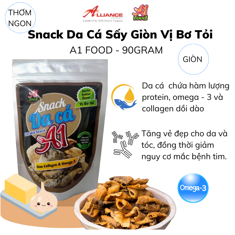 Snack Da Cá Vị Bơ Tỏi  A1 Food - 90gram