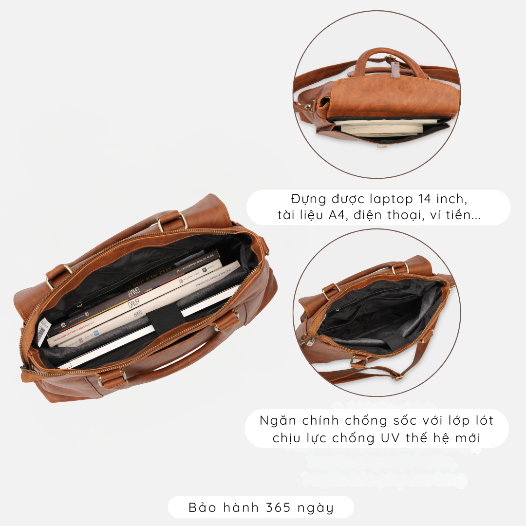 Túi xách công sở nam nữ đựng laptop 14 inch, túi đựng máy tính đeo vai nhiều ngăn, chứa được tài liệu A4 IDIGO UB2 - 6032