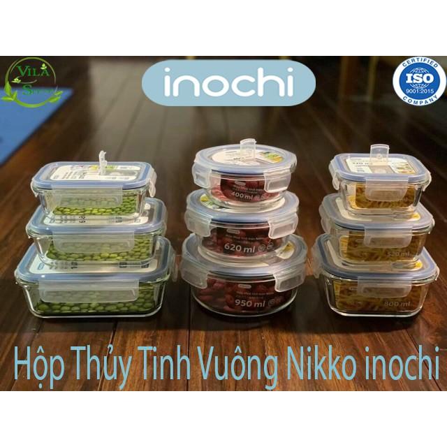 Hộp Thực Phẩm, Hộp Thủy Tinh Chịu Nhiệt Hình Vuông, Thủy Tinh Cao Cấp Inochi Sử Dụng An Toàn Trong Lò Vi Sóng