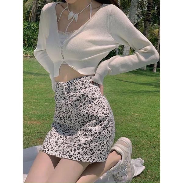 Set Áo Khoác + Crop 2 Dây Kèm Chân Váy Beo - Kèm Hình Thật