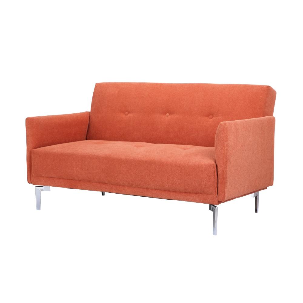 Ghế sofa đôi KURT khung gỗ và chân thép, đệm bọc vải cao cấp màu cam nổi bật