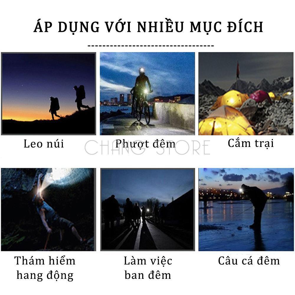 Đèn Pin Đội Đầu Đeo Trán 5 Bóng T6 Siêu Sáng Kèm Pin Sạc gọn gàng thuận tiện