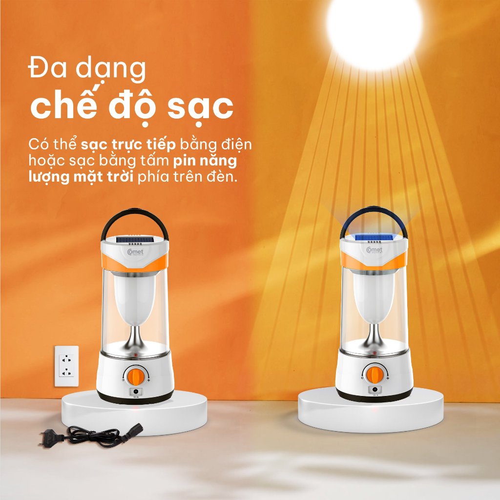 Đèn Sạc Tích Điện LED Comet CRL3103S 10W Pin 1600 mAh Năng Lượng Mặt Trời Siêu Sáng