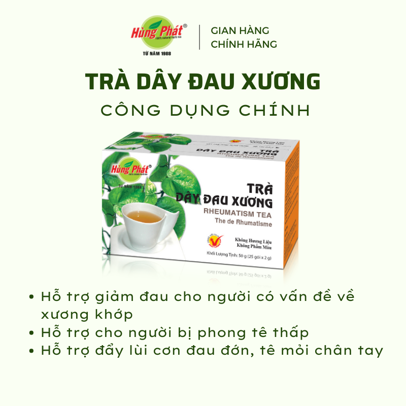 Trà Dây Đau Xương Hộp 25 Gói - Rheumatism Tea - Thương hiệu Hùng Phát