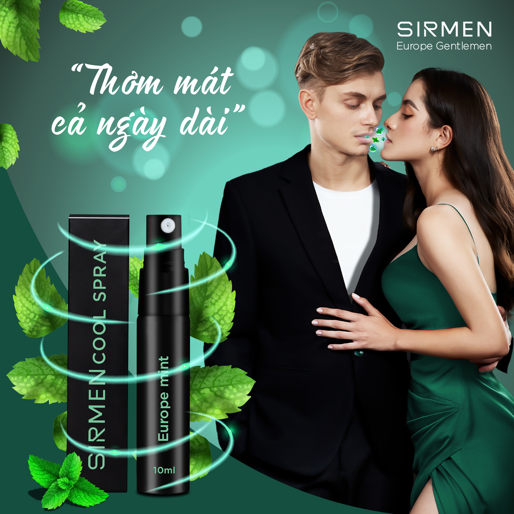 Xịt thơm miệng Mint Cool Spray & 01 chai Nước hoa nam SIRMEN Eau de Parfum Châu Âu Europe Gentlemen cao cấp chai 10ml thơm tự nhiên sang trọng