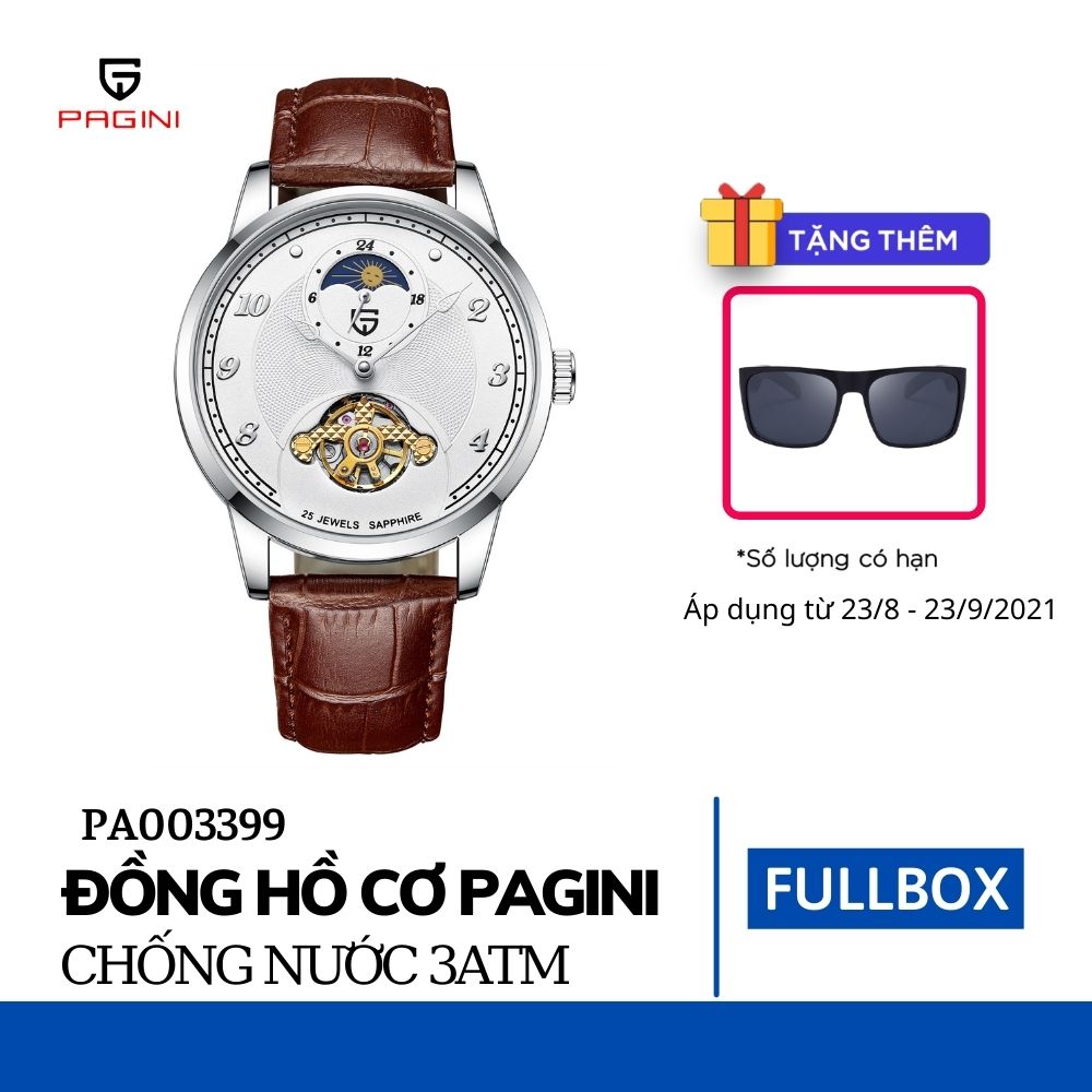 Đồng Hồ Cơ Nam PAGINI PA3399 Cao Cấp Automatic Dây Da - Chống Nước 3ATM – Thiết Kế Lịch Mặt Trăng Mặt Trời Độc Đáo