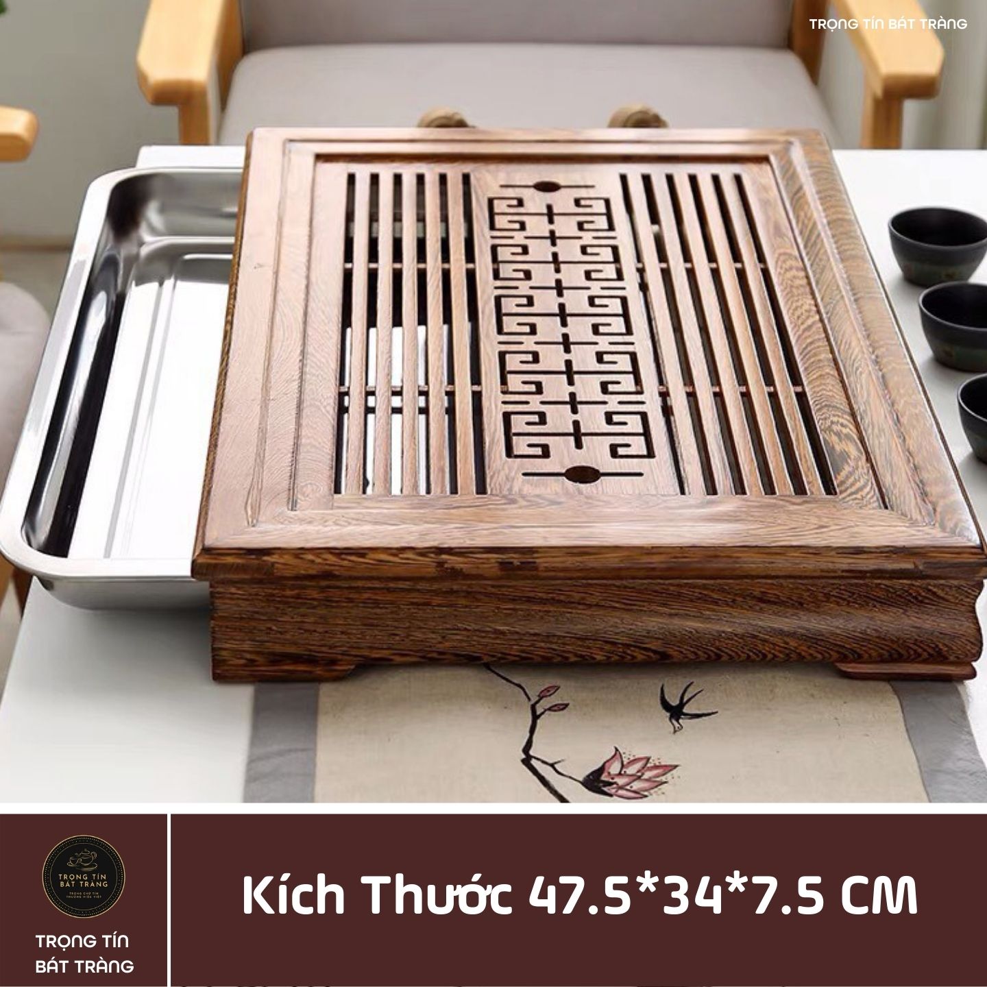 KT 32 Khay Trà Tre Cao Cấp  Chữ Nhật Kích Thước 52*37*7.5