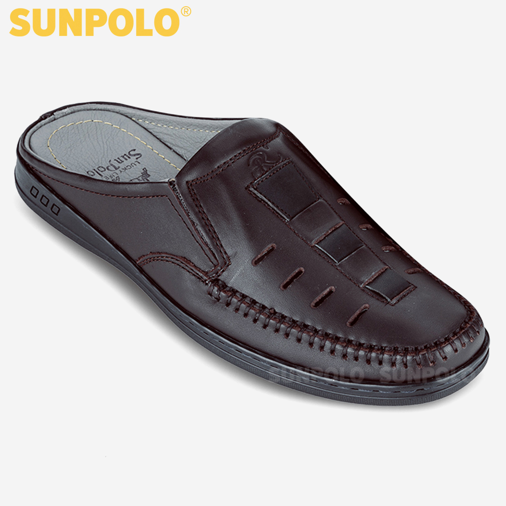 Dép Sục Bít Mũi Nam Da Bò SUNPOLO SPO194