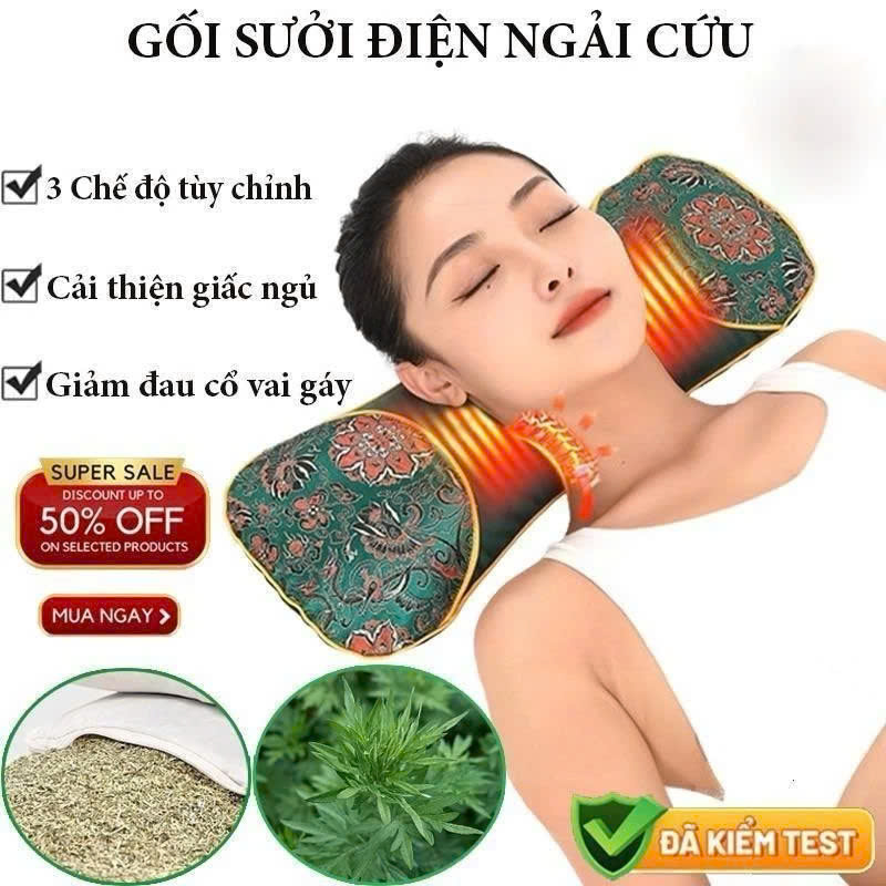 Gối Massage Ngải Cứu Làm Nóng – Thư Giãn Vai Gáy, Giảm Nhức Mỏi Hiệu Quả