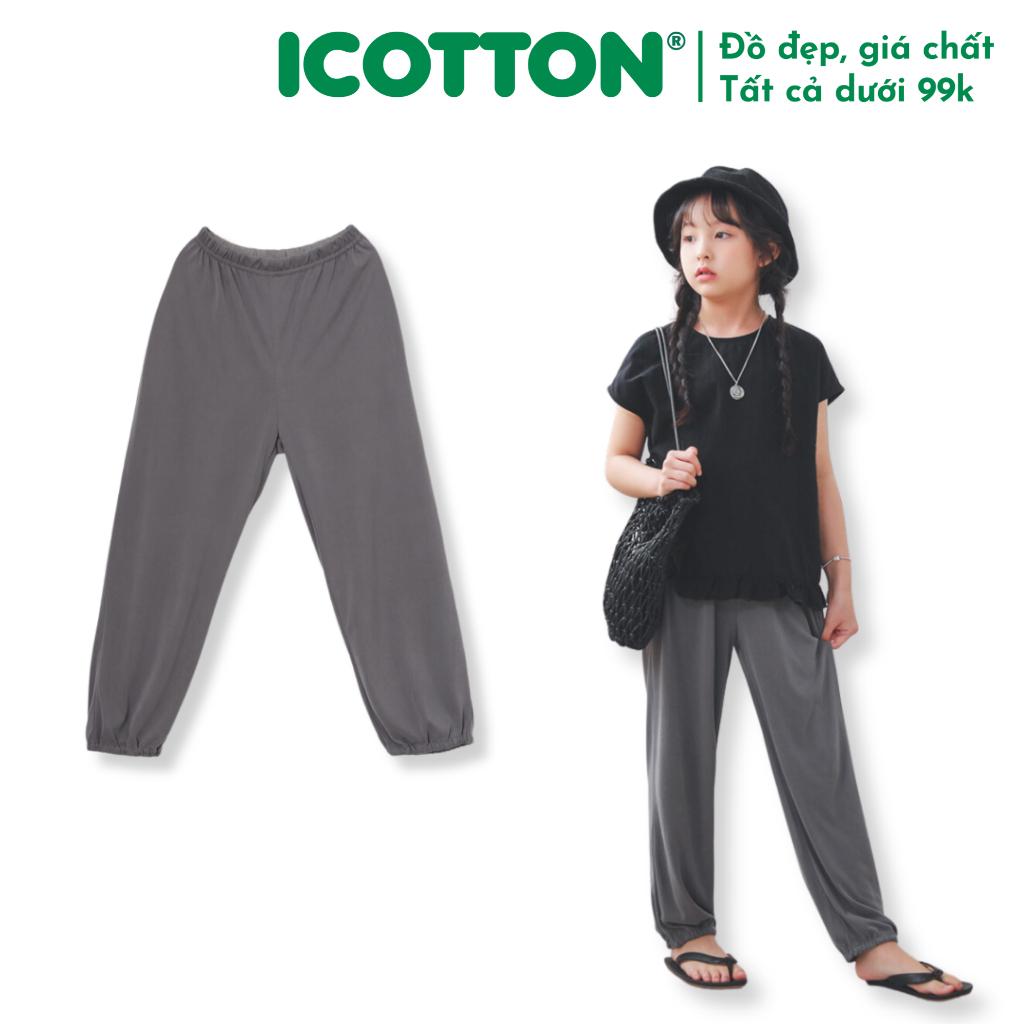 Quần dài bomber ông rộng bé gái Icotton trơn BG209 - Đen