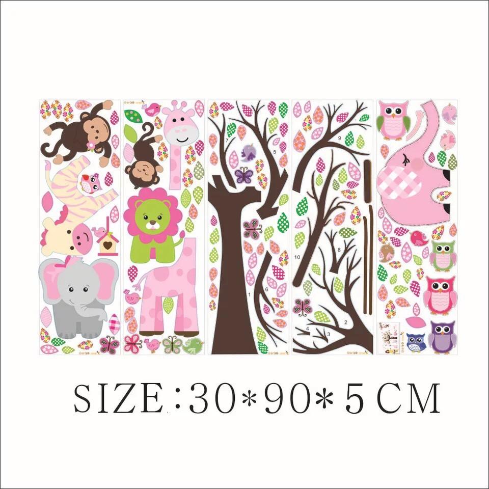Decal trang trí tường Cây và Thú hồng cho Bé