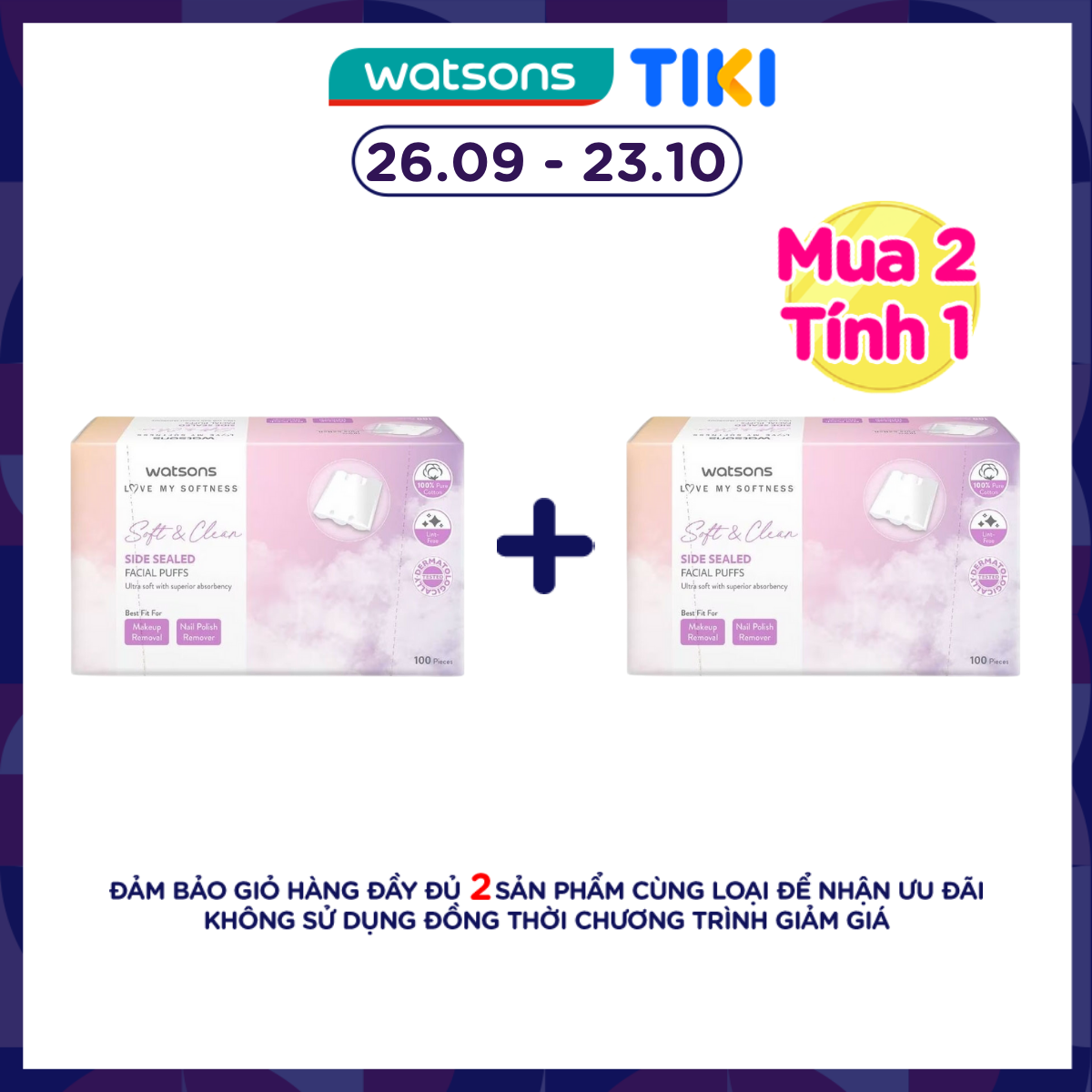 Bông Tẩy Trang Watsons Side Sealed Facial Puffs 100s