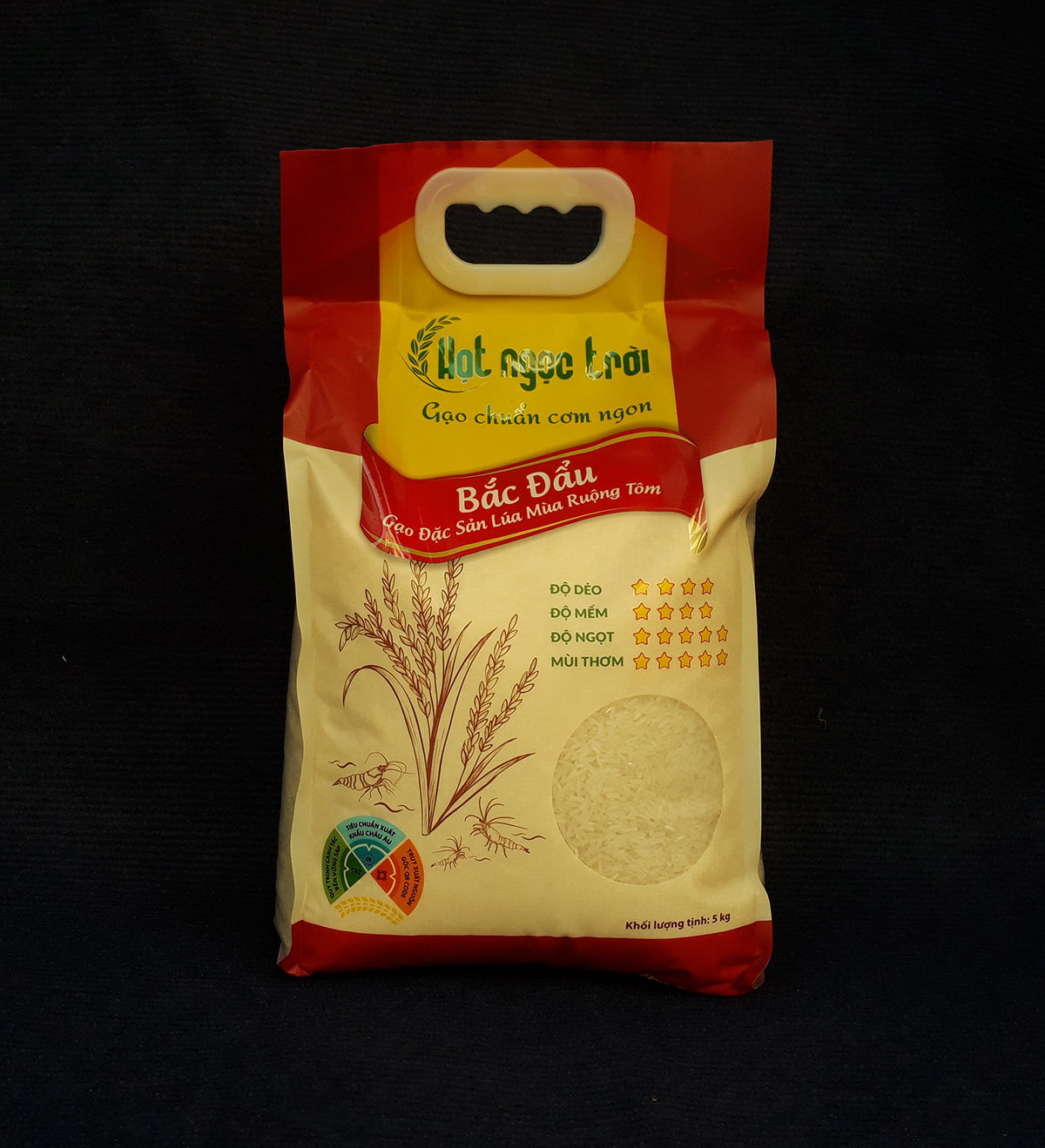 Đặc sản An Giang - Gạo Hạt Ngọc Trời Bắc Đẩu Túi 5kg - Gạo Đặc Sản Lúa Mùa Ruộng Tôm - OCOP 4 Sao