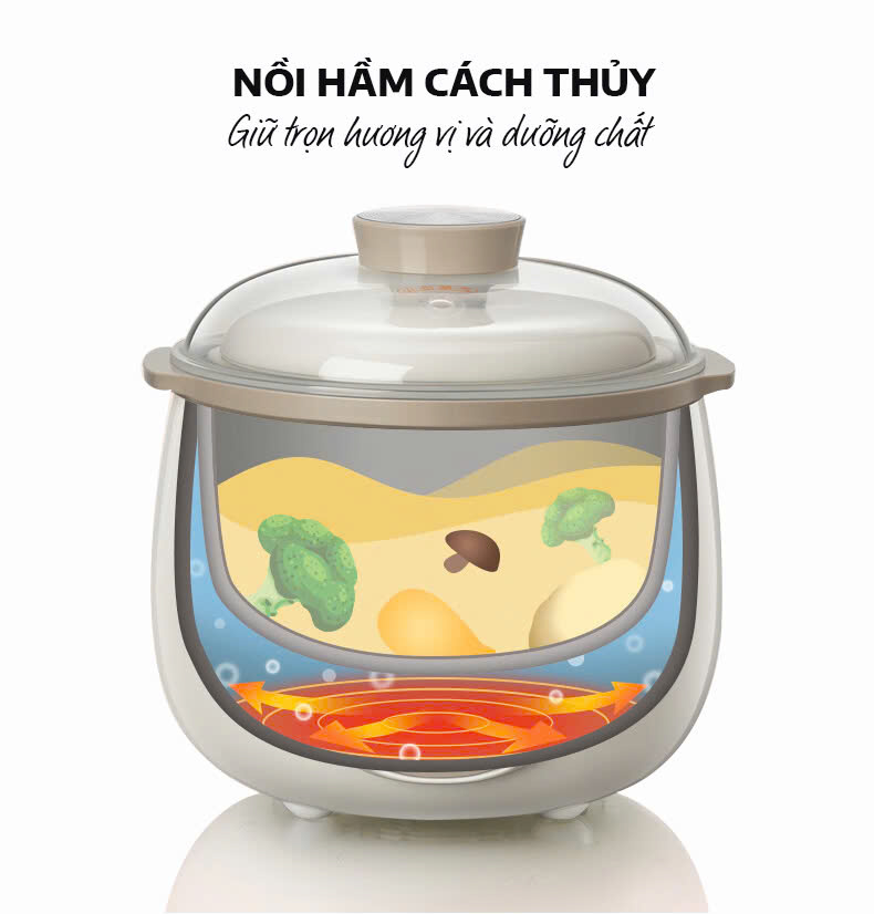 Nồi nấu cháo SEKA SK6182 dung tích 0,8L cho bé ăn dặm - Ninh hầm hấp cách thuỷ chưng yến hàng chính hãng